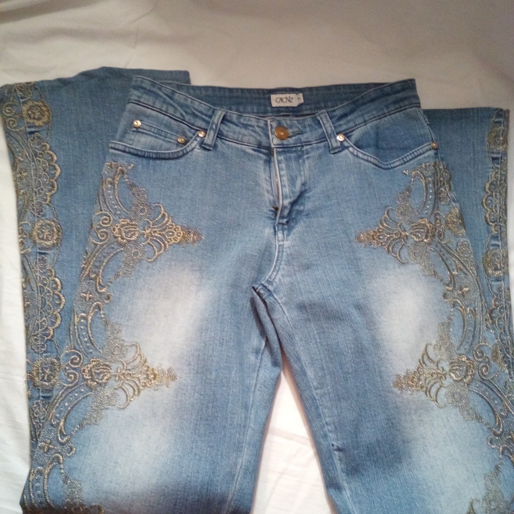 Gold embroidered Blue Jeans